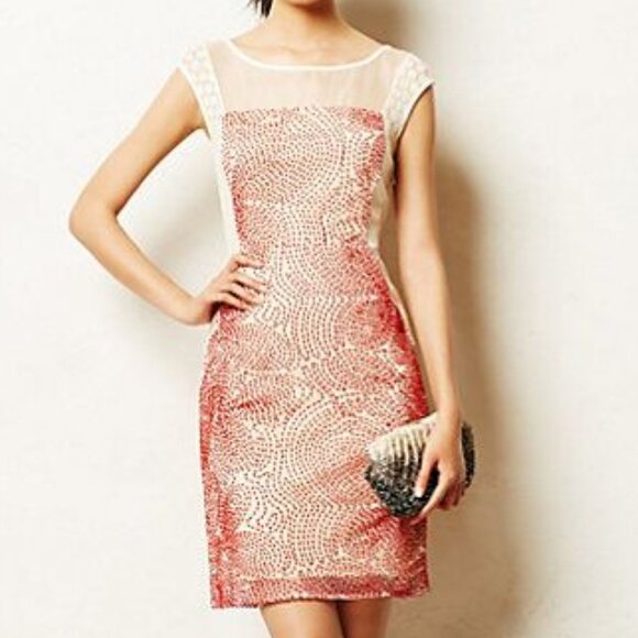 ANTHROPOLOGIE Ajna Stitched Sheath Red Ivory Sleeveless Dress by Weston - Picture 1 of 4